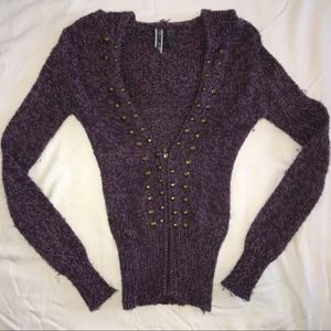 Deep Purple Wool Zip-Up Sweater with Hood